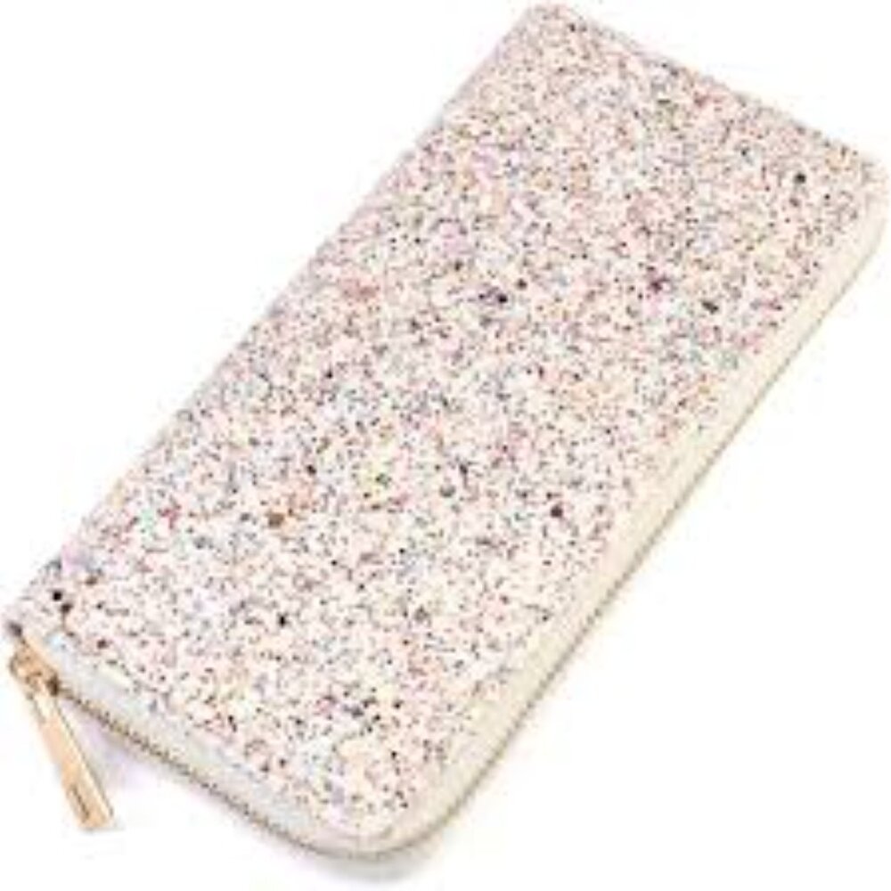 Glitter Sparkle Zip Around Puffy Wallet / Clutch - White - NWT